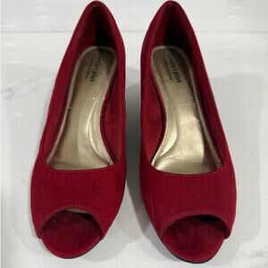 Red Peep Toe Wedge Pumps US Size 9M Comfort Plus by Predictions Faux Suede Heels